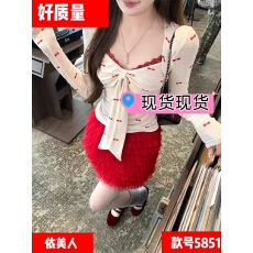 批发樱桃甜酒 韩系蝴蝶结<b class='q'>波点</b>长袖内搭