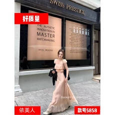 批发落日长裙蕾丝法式荷叶边A字收腰显瘦<b class='q'>连衣裙</b>