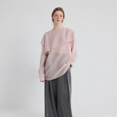 批发实货 SONDERS 不对称活页造型感 <b class='q'>桑蚕丝</b>混纺<b class='q'>上衣</b>