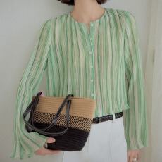 批发压褶工艺 竖条肌理春夏洋气防晒百搭<b class='q'>长袖</b>雪纺上衣