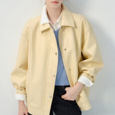 批发黄色皮衣女2026年<b class='q'>春</b>季新款时髦美式经典短款夹克外套