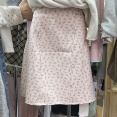 批发韩国东大门女装巨好看的早秋穿搭高腰A字裙碎花半身裙