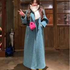 批发苏黎世韩单正肩袖巨显瘦宽松<b class='q'>双排扣</b>大衣女中长款<b class='q'>西装</b>毛呢外套