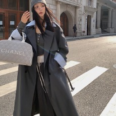 批发英伦风翻领风衣外套女秋季宽松复古系带中长款高级感大衣