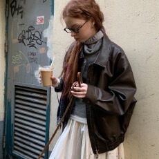 批发“休斯顿”复古洗水蝙蝠袖小酷机车棕咖绗棉<b class='q'>皮衣</b>夹克