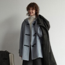 批发圈圈羊毛 手工编织牛角扣宽松休闲连帽短款毛呢<b class='q'>大衣</b>