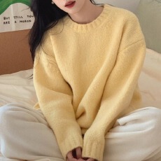 批发<b class='q'>黄色</b>毛衣女秋冬新款慵懒风宽松高级松弛感套头日系加厚针织衫上衣