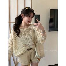 批发MUKOK 云间织梦 纯色镂空薄款<b class='q'>针织衫</b>女春秋新款宽松显瘦防晒<b class='q'>罩衫</b>