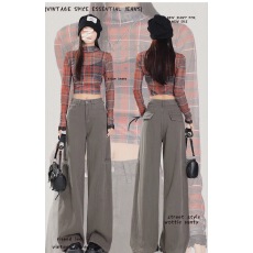 批发水泥灰美式阔腿<b class='q'>工装裤</b><b class='q'>女</b>春秋2026新款复古高腰直筒牛仔裤