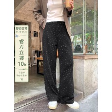 馨帮帮黑色波点阔腿牛仔裤2026年新款宽松高腰直筒碎花裤子女春秋