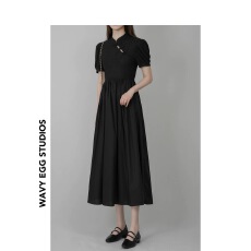 批发新中式改良旗袍女夏小众气质收腰泡泡袖显瘦<b class='q'>连衣裙</b>