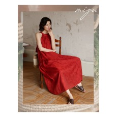 批发弥古红色吊带<b class='q'>挂</b><b class='q'>脖</b><b class='q'>连衣裙</b>女气质高级感夏季长裙宽松海边度假沙滩裙