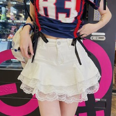 批发初代美希MEYSIKIM半身裙女2025新款夏季双层花苞时尚<b class='q'>百搭</b>牛仔裙裤