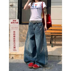 批发JUGUG美式复古蓝<b class='q'>牛仔</b><b class='q'>背带裤</b><b class='q'>女</b>百搭宽松显瘦经典拖地裤工装长裤春