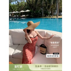 批发林关关法式复古<b class='q'>蕾丝</b>拼接碎花吊带裙<b class='q'>连衣裙</b>夏季海边度假风鱼尾长裙