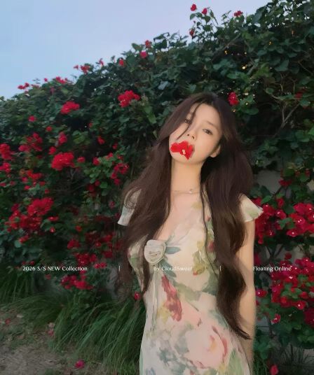 cloudsweet 흰 구름 달콤한 중년 센스 장미 유화 치마 레트로 프린트 드레스 프랑스식 인어 꼬리 롱 스커트
