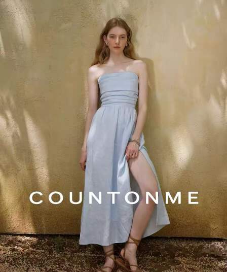 countonme 프랑스식 낭만주의 전체 아마 휴가 바람 주름 튜브탑 드레스 슬림해 보이는 트임 롱 스커트
