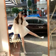 批发aaaaxbbb 雪顶银盐 抓襟花边套装减龄<b class='q'>衬衫</b><b class='q'>长袖</b>上衣圆领短裙半身裙