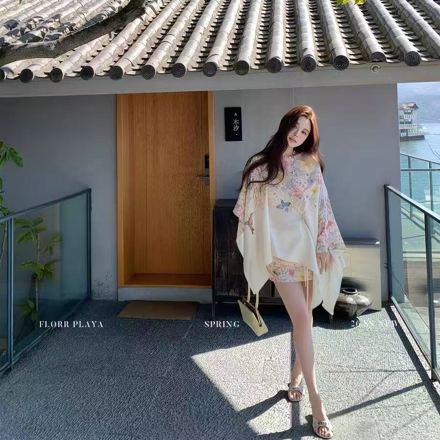 꽃 위안 나비 사랑 꽃 그림자 라이 경기 서울 아마 레이스업 블라우스 미니 스커트 세트 여성 봄 여름 품격 투피스 세트