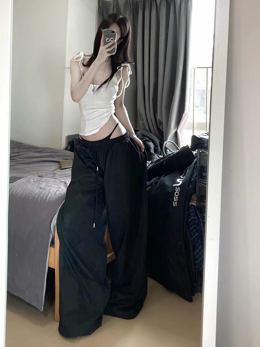 fbblimit 천천히 조정 daily 루즈핏 캐주얼 와이드 레그 팬츠 높음 거리 페이크 레이어드 바닥 청소 슬림해 보이는 긴 바지