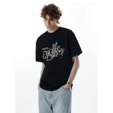 批发PSO Brand<b class='q'>男装</b>女装纯棉线条涂鸦小狗男士短袖T恤情侣装半袖上衣夏