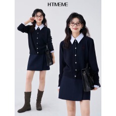 批发花田橱窗HTmeme 皎皎月光~爱心刺绣拼接<b class='q'>条纹</b>假两件<b class='q'>衬衫</b>女针织毛衣