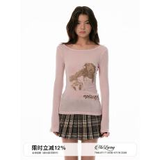 批发molacing<b class='q'>婴儿</b>粉软糯轻薄复古人像长袖T恤