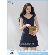 批发【3彩仙女裙】2026<b class='q'>夏季</b>新款仿牛仔蓝色连衣裙木耳边收腰A字短裙