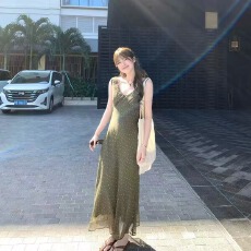 批发TMHSTUDI复古波点双层蕾丝<b class='q'>背心</b>连衣裙女无袖A字小个子<b class='q'>长裙</b>