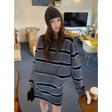 批发欧货时尚复古撞色条纹毛衣女2026春季<b class='q'>新款</b>松紧<b class='q'>半身裙</b>短裙两件套女