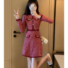 批发圣诞节订<b class='q'>婚礼</b><b class='q'>服</b><b class='q'>敬酒</b><b class='q'>服</b>红色小香风连衣裙气质名媛高级感针织毛衣裙