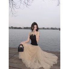 批发气质温柔风网纱<b class='q'>半身裙</b><b class='q'>高腰</b>垂感A字半裙新款百搭长裙两件套女夏季