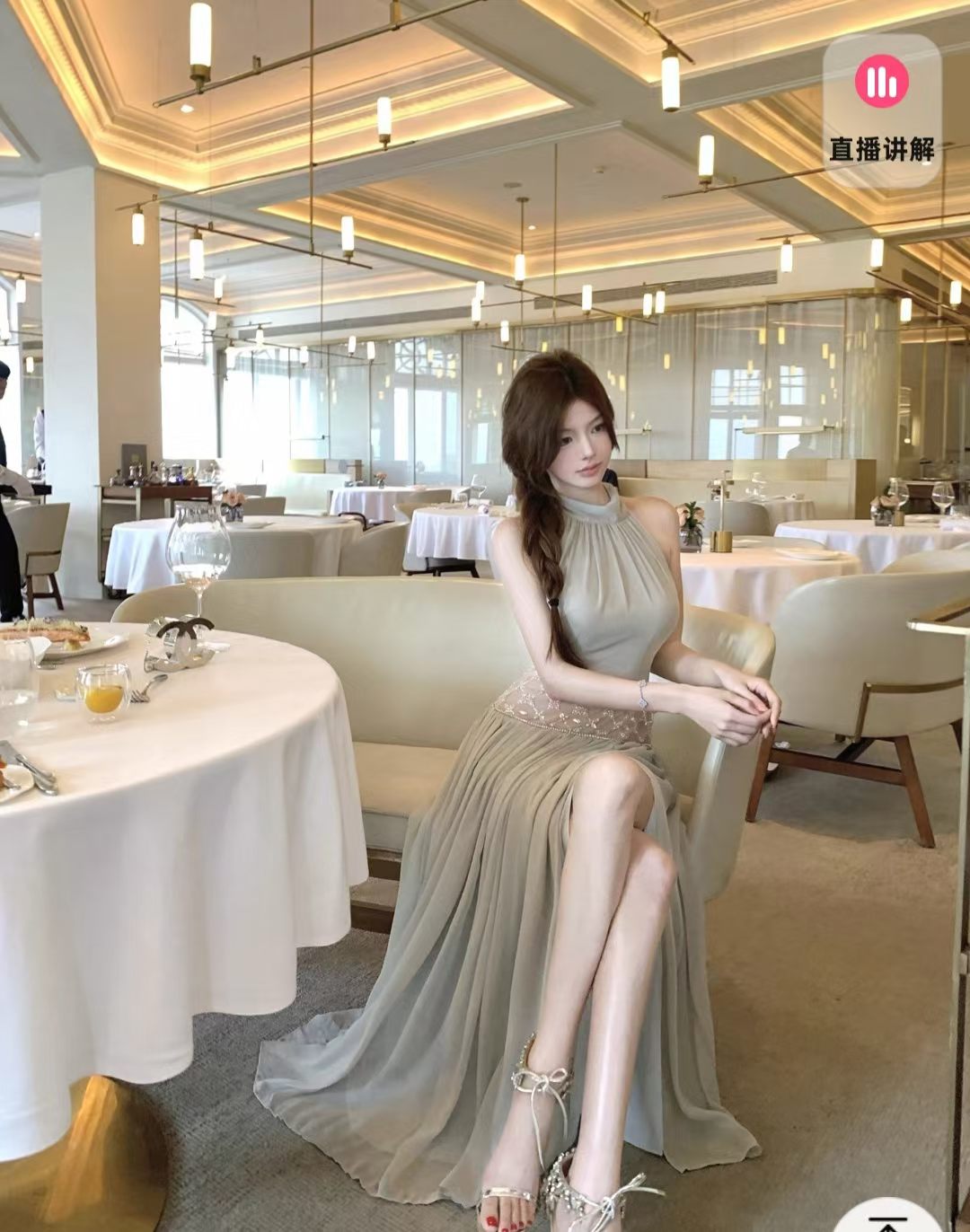 행침 목 여성 드레스 품격 명문 여성 생일 연회 예복 무거운 작업 다이아몬드 세팅 섹시함 홀로우 아웃 허리 수축 트임 롱 스커트