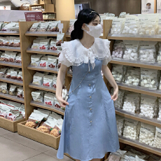 批发实拍<b class='q'>牛仔</b><b class='q'>连衣裙</b>夏季2026新款洋气拼接假两件裙子女孩夏装