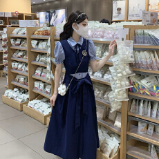 批发韩系甜美高级蝴蝶结系带假两件<b class='q'>连衣裙</b>夏日青春活力少女新款式裙子