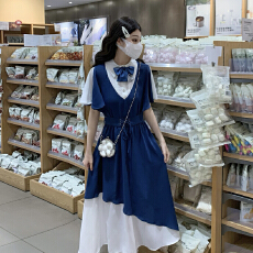 批发韩系甜美高级蝴蝶结系带假两件<b class='q'>连衣裙</b>夏日青春活力少女新款式裙子