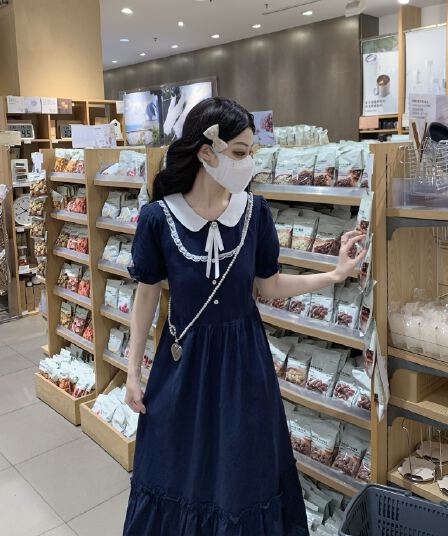 실사  중학생 드레스 학원 스타일 공주 드레스 여름 고등학생 롱 스커트 생일 치마