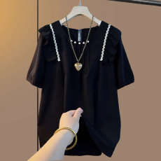 批发时尚纯色圆领短袖T恤女<b class='q'>夏</b>季大码女装宽松遮肚显瘦百搭胖mm上衣女
