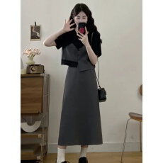 批发胖MM大码200斤时尚宽松显瘦两件套<b class='q'>夏</b>季新款短袖上衣+半身裙套装女