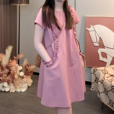 批发夏季新款2025荷叶裙子宽松气质显瘦<b class='q'>连衣裙</b>女<b class='q'>短袖</b>时尚百搭纯色裙子