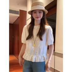 批发花边提花刺绣衬衫2026<b class='q'>新款</b>设计感减龄<b class='q'>小衫</b>短袖轻薄显瘦小个子上衣