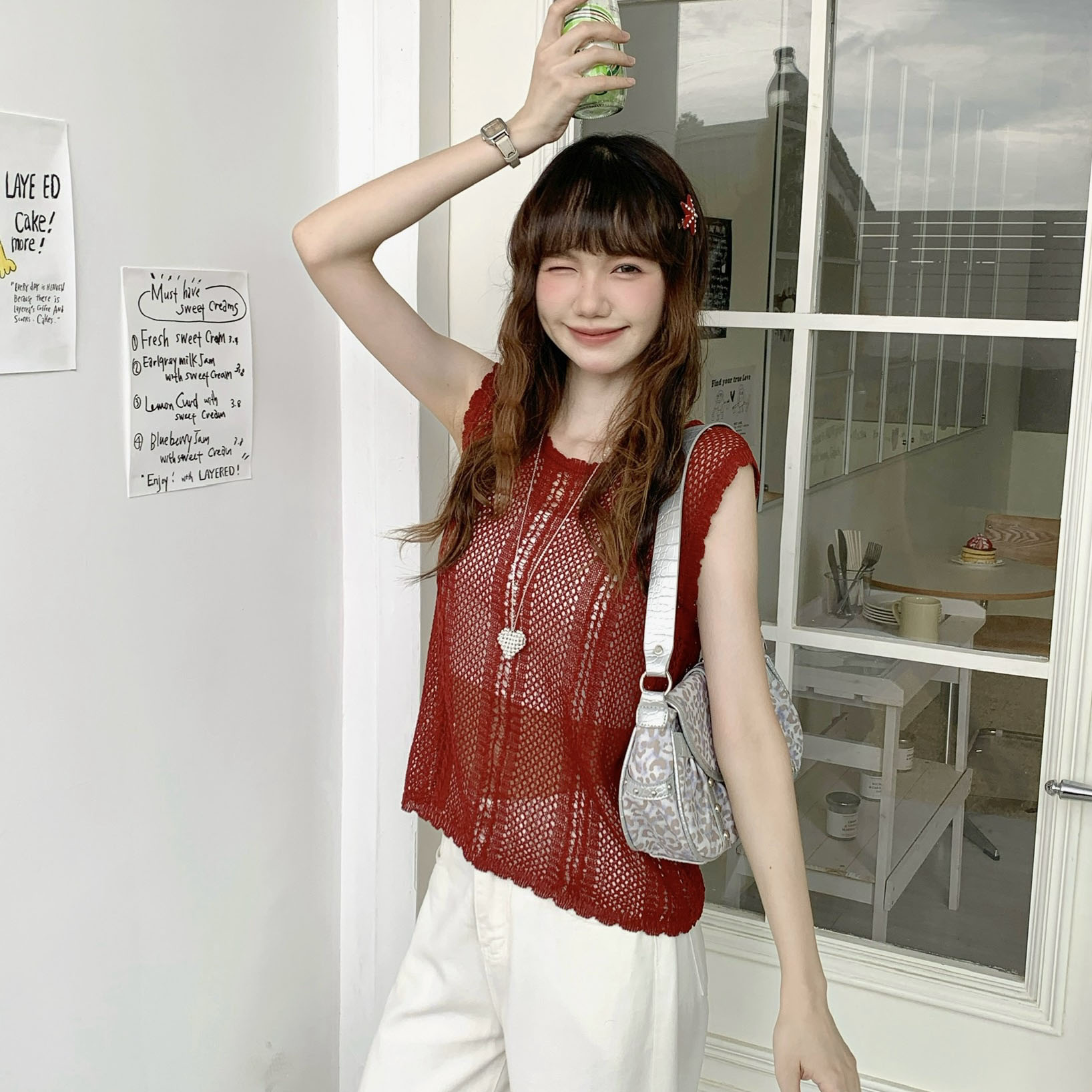 FA32112# 法式黄色镂空针织吊带背心女新夏冰丝爆款修身显瘦 服裝批發女裝批發服飾貨源