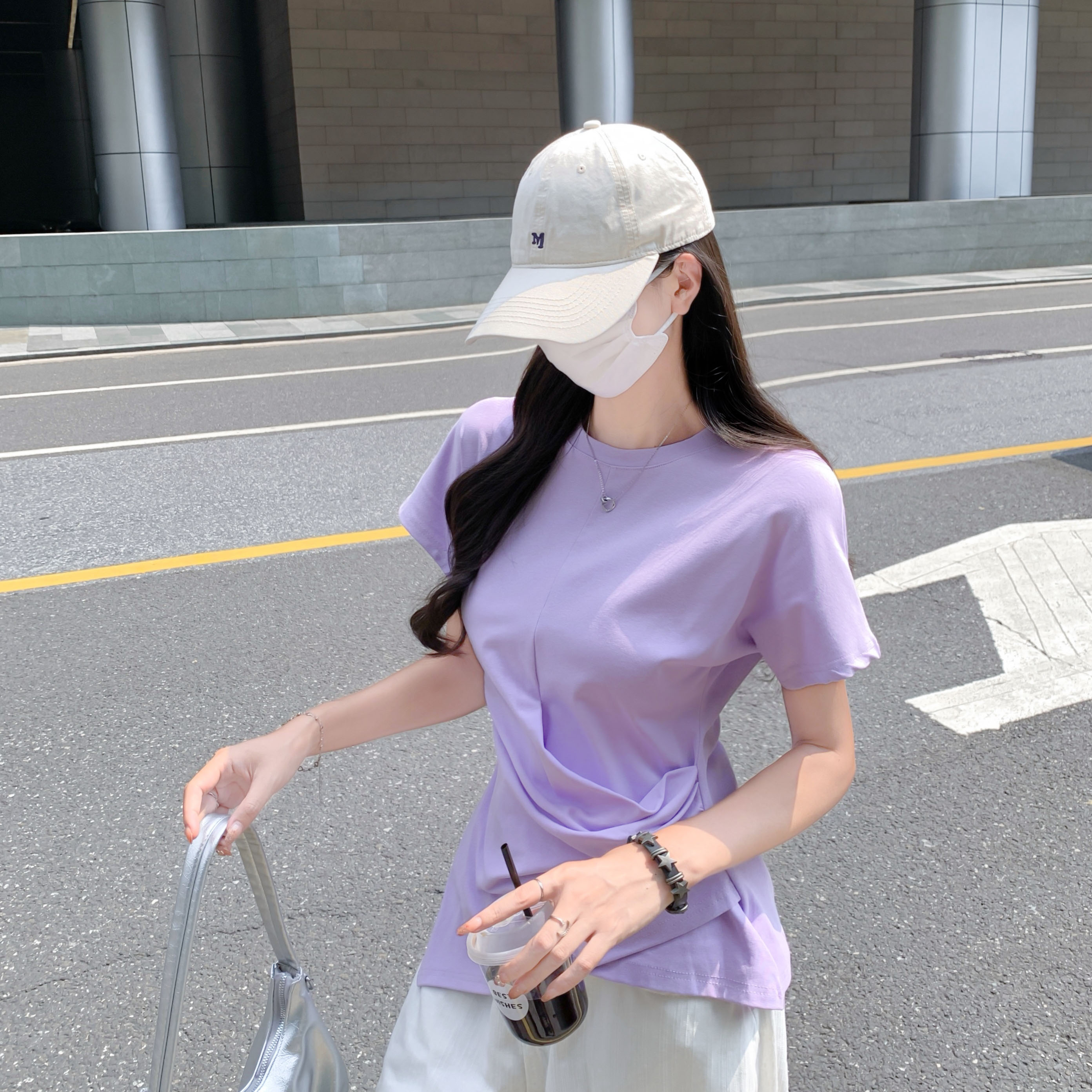 MY11307# 黑色短袖t恤夏季休闲收腰显瘦宽松独特漂亮不规则女裝貨源服...
