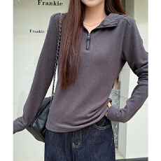 批发实拍实价#加绒德绒打底衫女内搭外穿外穿半拉链上衣长袖<b class='q'>t</b><b class='q'>恤</b>秋连帽