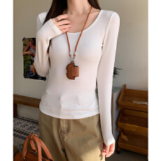 批发实拍实价#欧货磨毛u领长袖<b class='q'>t</b><b class='q'>恤</b>女秋冬季2025新款修身短款上衣<b class='q'>白色</b>