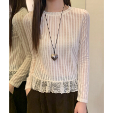 批发实拍实价#长袖t恤女秋冬设计感2025新款宽松<b class='q'>打底衫</b>内搭拼接蕾丝