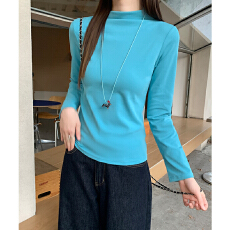 批发实拍实价#半高领<b class='q'>打底衫</b>t恤女秋冬2025新款修身内搭正肩中领长袖藏