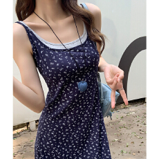 批发实拍实价# 吊带碎花假两件连衣裙女春季2026新款修身显瘦收腰长裙