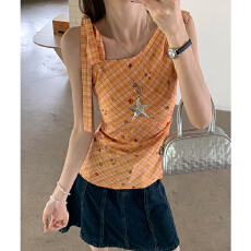 实拍实价#黄色斜肩背心女外穿夏多巴胺独特漂亮吊带收腰修身露肩