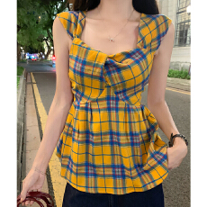 批发实拍实价#<b class='q'>格子</b>格纹背心女外穿法式美式复古减龄设计感别致小衫